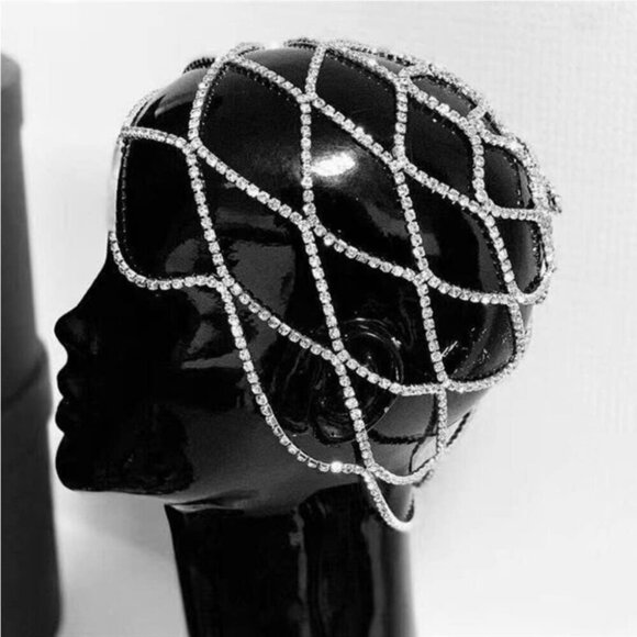 Rhinestone Cap Headpiece For Women Crystal Tassel Hair Accessories Belly Cap Hea - Picture 2 of 6